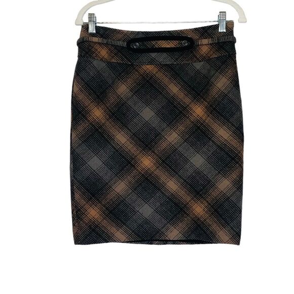 Penguin Grey and Tan Wool Plaid Mini Pencil Skirt | Size 6 - Picture 2 of 7